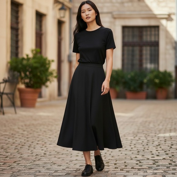 Banana Republic Dresses & Skirts - Banana Republic Stretch Black Midi A-Line Skirt High‎ Waist Size 0